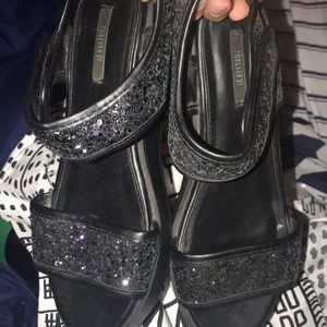 Forever21 Glitter Velcro Platform Shoes